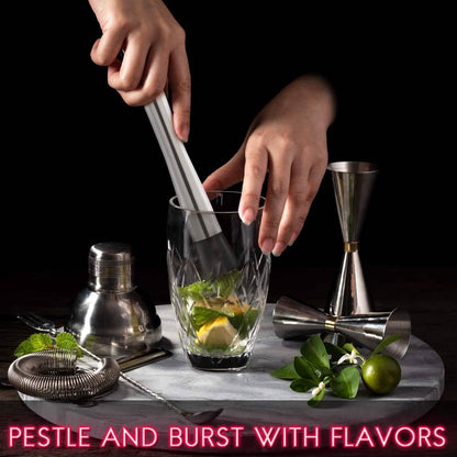 2-Piece Set:  Steel Cocktail Muddler and Mixing Spoon Home Bar Tool Set