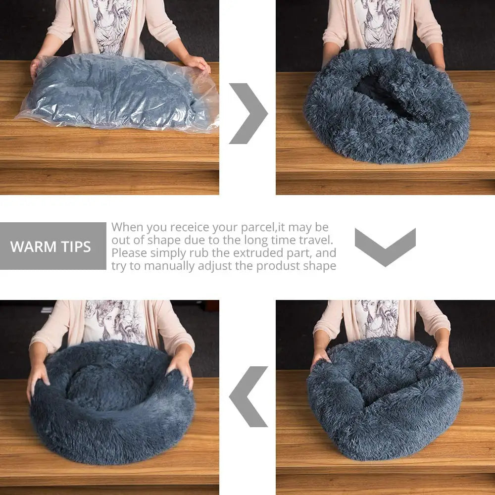 Round Plush Pet Bed — Super Soft Dog & Cat Bed, 6 Sizes (40-90cm)