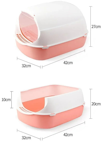Semi-Enclosed Cat Litter Box — Splash Proof Cat Toilet Tray for Kittens & Cats