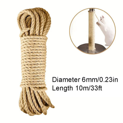 Natural Sisal Rope for Cat Scratcher — DIY Scratching Post & Furniture Protector (33/66/164ft)