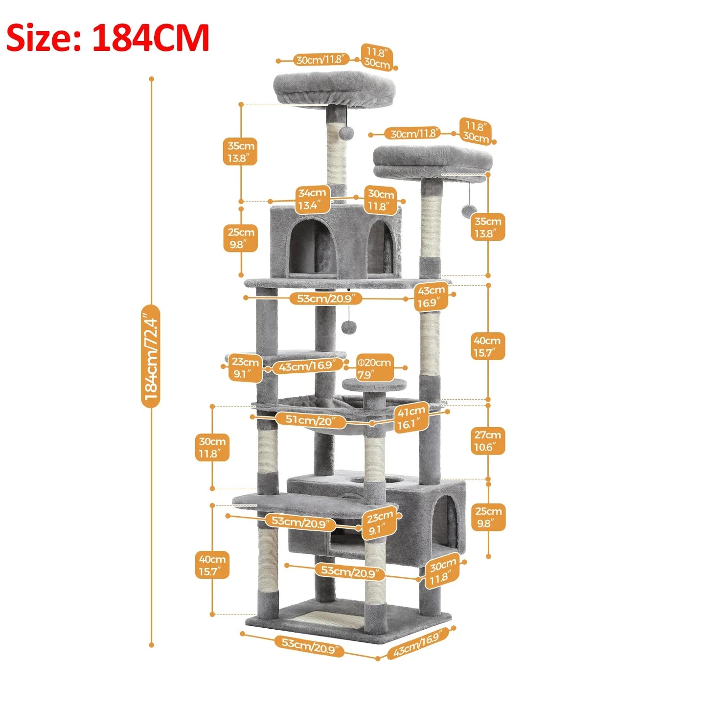 Large Cat Tree and Tower for Indoor Cats With Sisal-Covered Scratching Posts Spacious Hammock Padded Perches and Condos Cat Toys