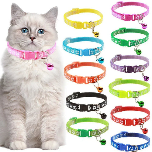Cat Bell Collar with Dog Print — Multi-Color Necklace Ring Collar for Cats