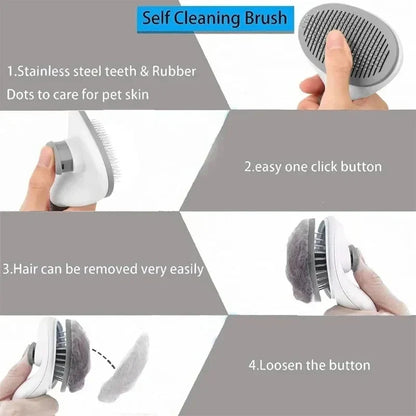 Self-Cleaning Pet Grooming Brush — Dematting Comb for Dogs & Cats
