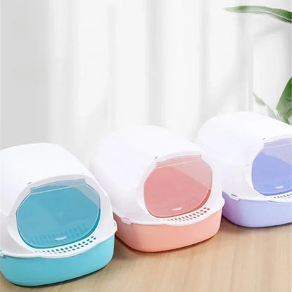 Semi-Enclosed Cat Litter Box — Splash Proof Cat Toilet Tray for Kittens & Cats
