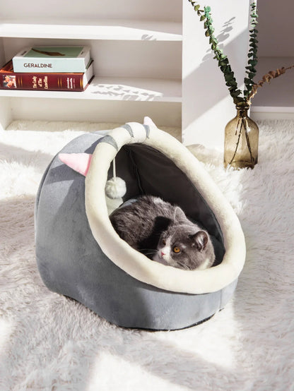 Four Seasons Semi-Enclosed Cat Nest Bed — Soft & Cozy Pet Sleeping Cave