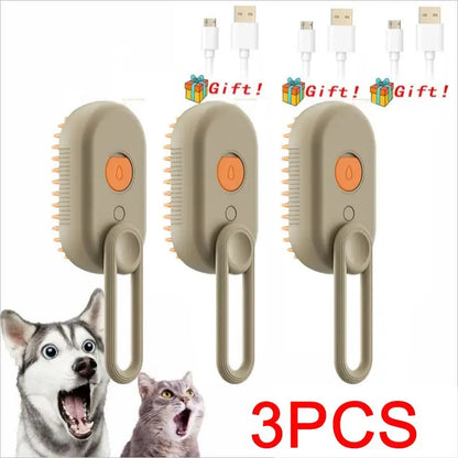 One-Button Spray Massage Brush — Steam Mist Grooming Comb for Cats & Dogs